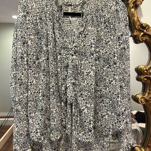 Free People Sz Lg Floral Long Sleeve Blouse